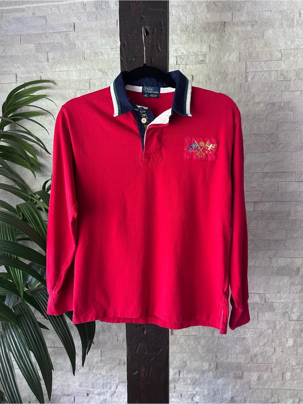 Polo Ralph Lauren Vintage Boys Long-Sleeve Red Rugby Polo Shirt Size M (12-14)